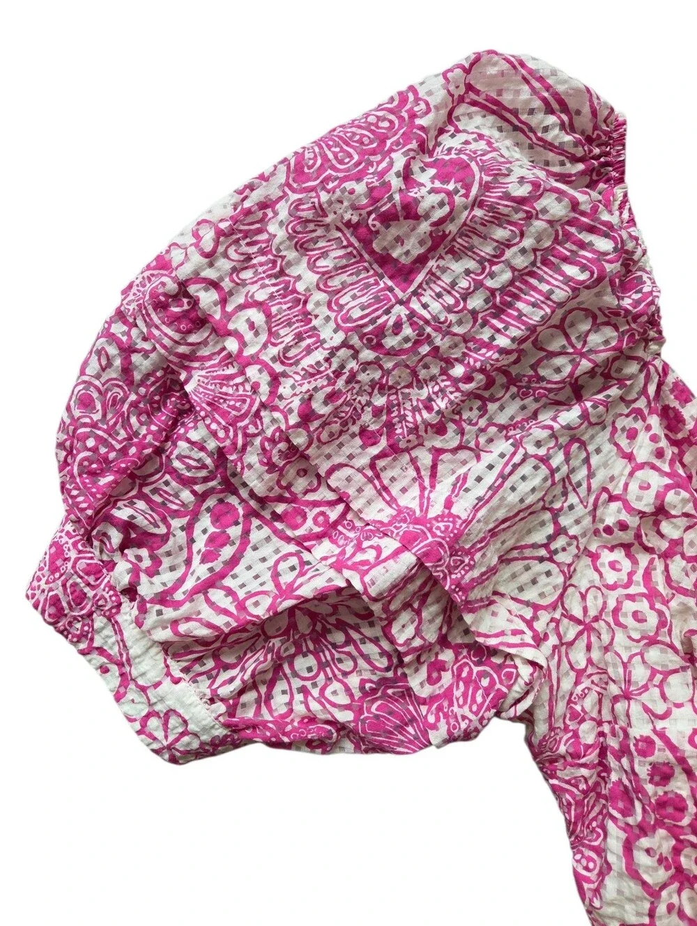 Maeve for Anthropologie Pink White Floral Smocked Wrap Puff-Sleeve Crop Top XL